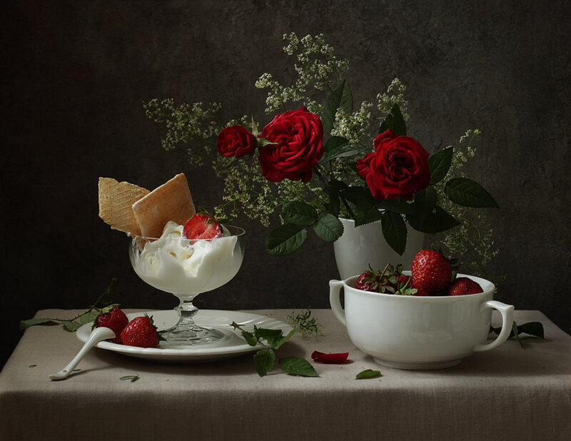 Strawberry Dessert with Roses