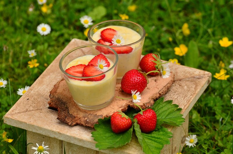 Strawberry desserts in garden