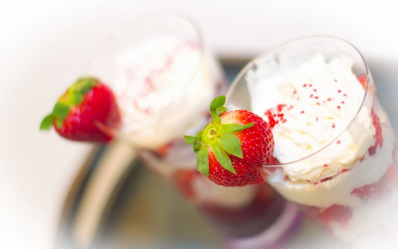 Strawberry Desserts in Glasses — Red, Fresh