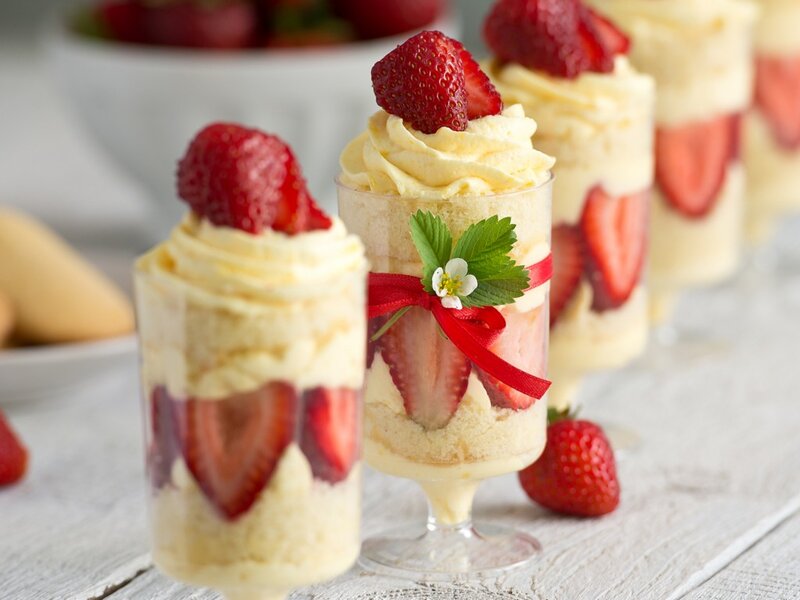 Strawberry Desserts in Glasses — Red