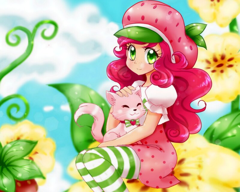 Strawberry Girl Holding Cat