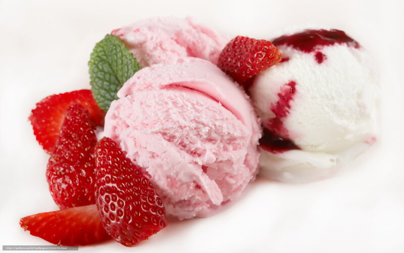 Strawberry Ice Cream — Pink, Refreshing, Photograph, Strawberries, Mint Leaf