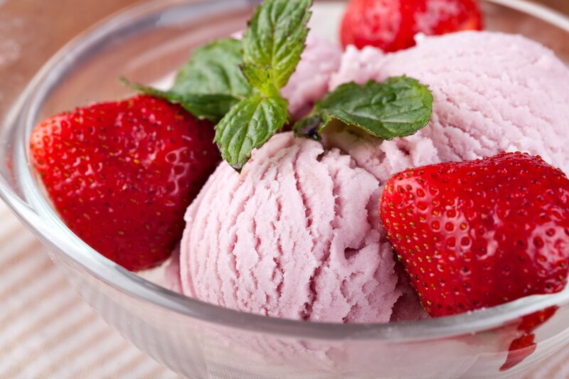 Strawberry Ice Cream — Pink, Refreshing, Photograph, Strawberries, Mint Leaves