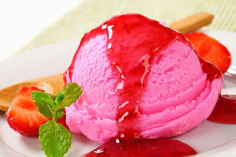 Strawberry Ice Cream — Pink, Refreshing, Photograph, Strawberries, Mint