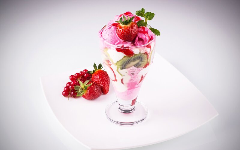 Strawberry Ice Cream Sundae — White, Fresh