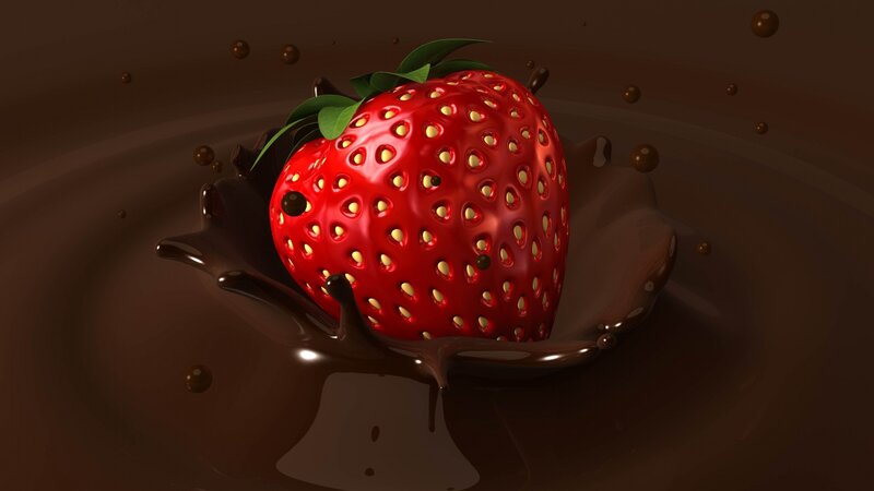 Strawberry in Chocolate — Red, Indulgent, 3d Render