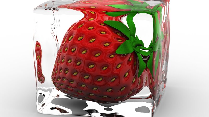 Strawberry in Ice Cube — Red, Clean