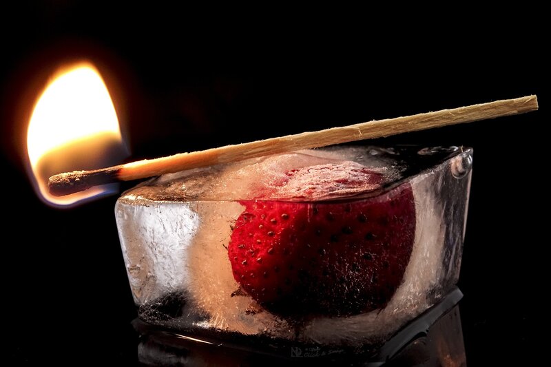 Strawberry in Ice Cube — Red, Dramatic