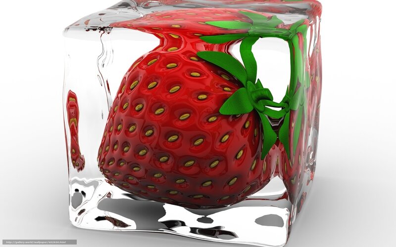 strawberry in ice cube