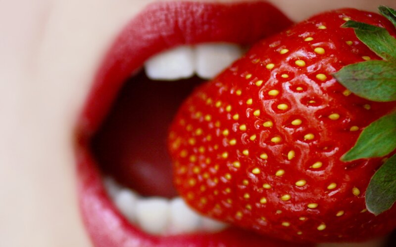 Strawberry in Mouth — Red, Appetizing
