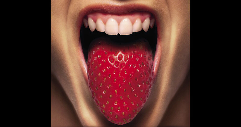 strawberry in mouth