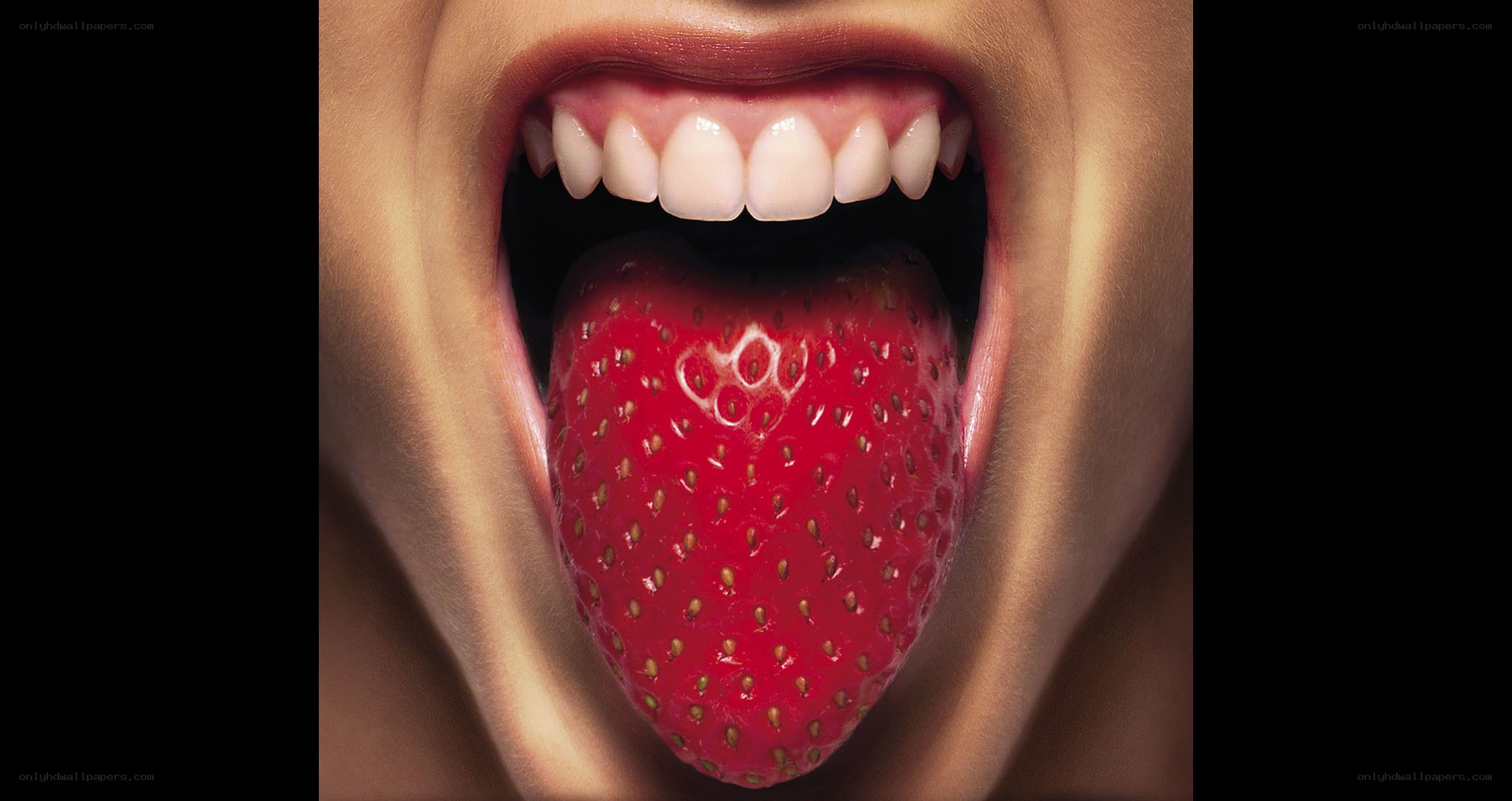 strawberry in mouth