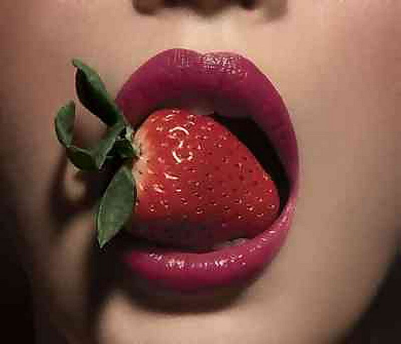 strawberry in open mouth