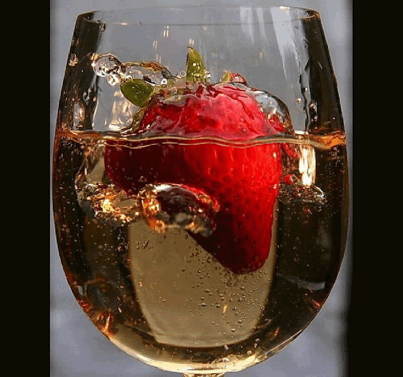 strawberry in sparkling drink