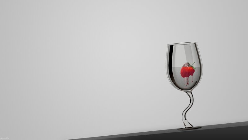 Strawberry in Wine Glass — Gray