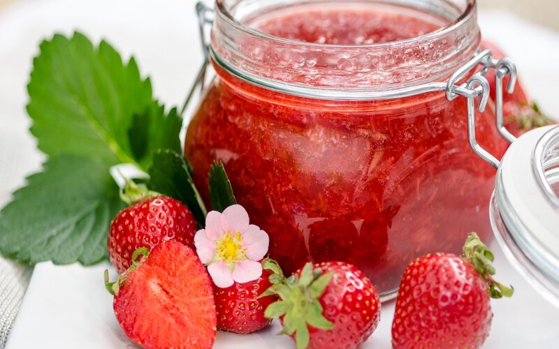 Strawberry Jam in Jar — Red, Fresh, Afternoon