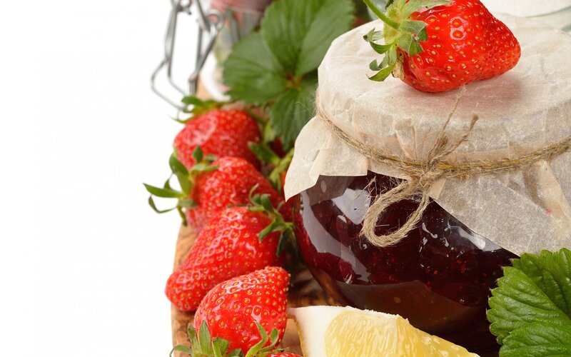 Strawberry Jam in Jar — Red, Fresh, Photograph