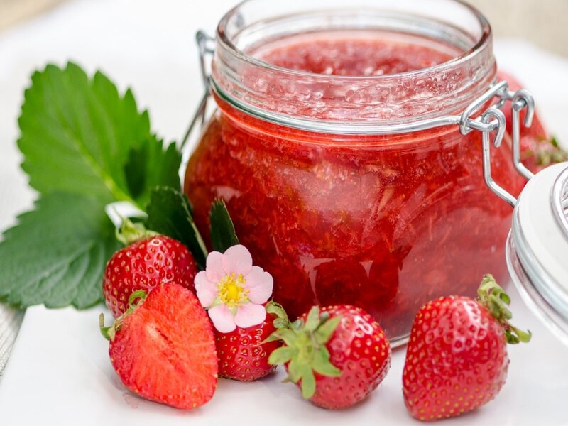 Strawberry Jam in Jar — Red, Fresh