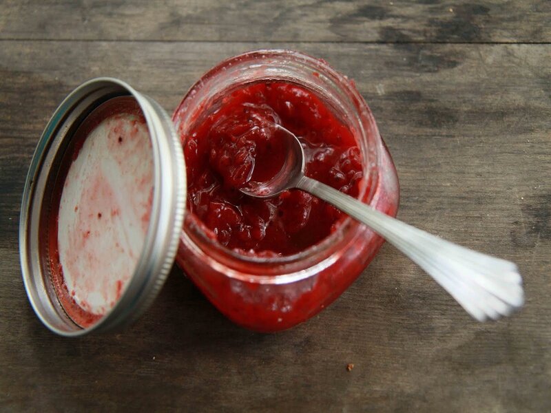 Strawberry Jam in Jar — Red, Rustic