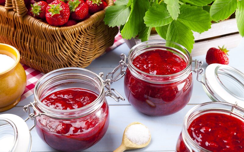 Strawberry Jam in Jars — Red, Fresh, Afternoon