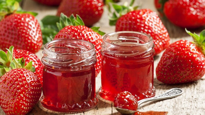Strawberry Jam in Jars — Red, Natural, Photograph