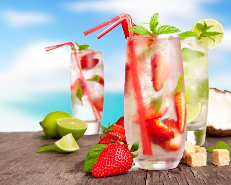 Strawberry Mojitos on Table — Red