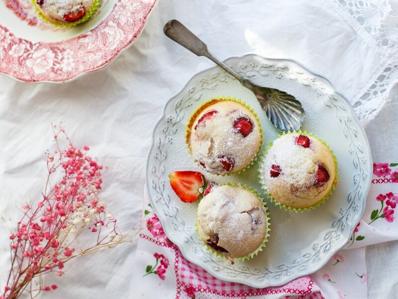 Strawberry Muffins on Plate — White