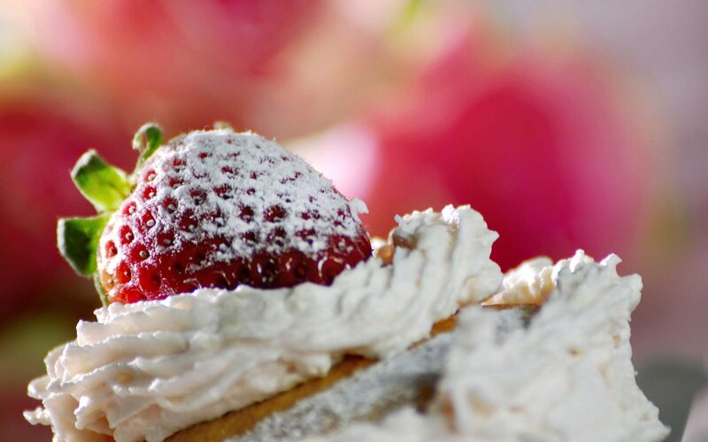 Strawberry on Whipped Cream — Red, Appetizing, Photograph