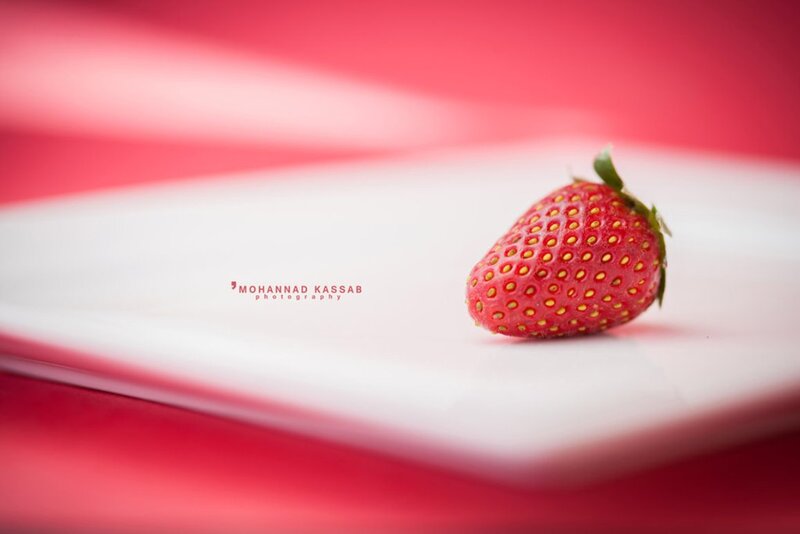 Strawberry on White Plate — Red