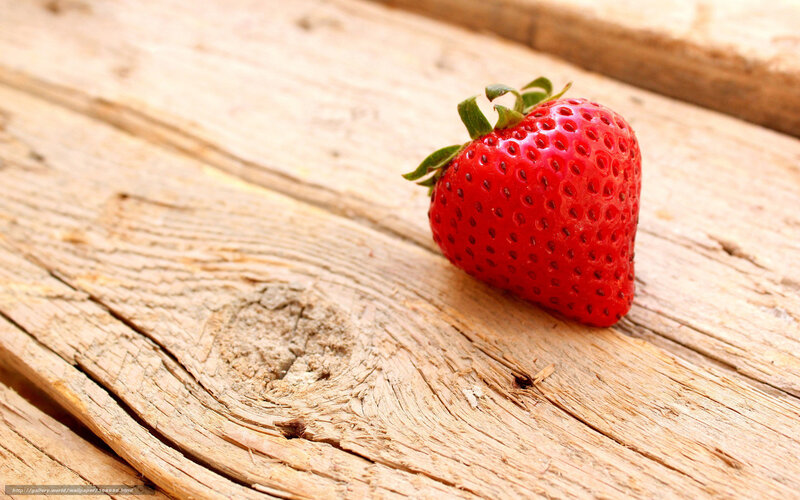 Strawberry on Wood — Red, Natural, Photograph