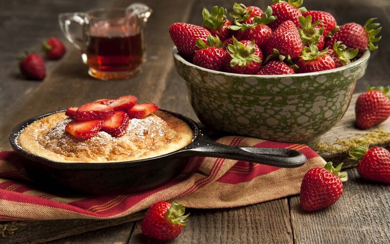 Strawberry Pancake in Skillet — Brown