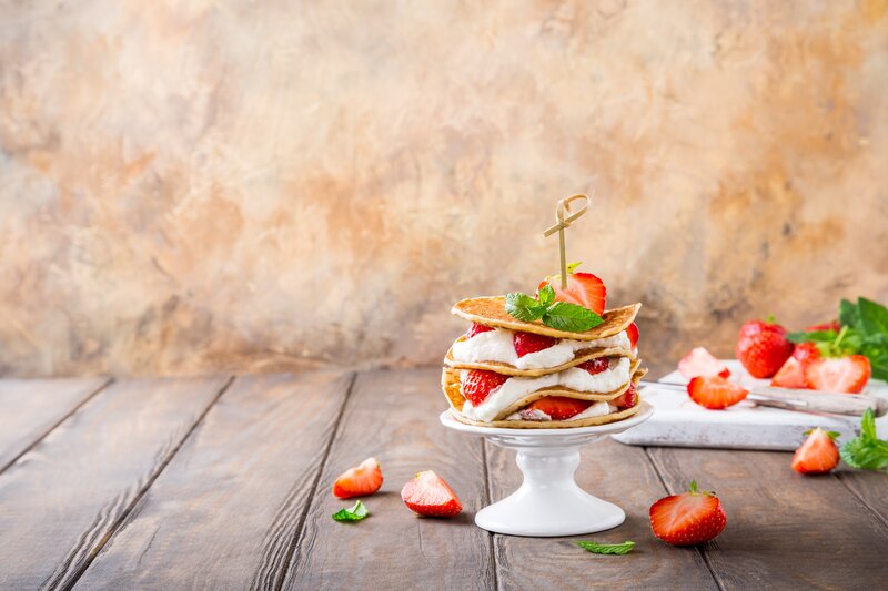 Strawberry Pancake Stack — Brown