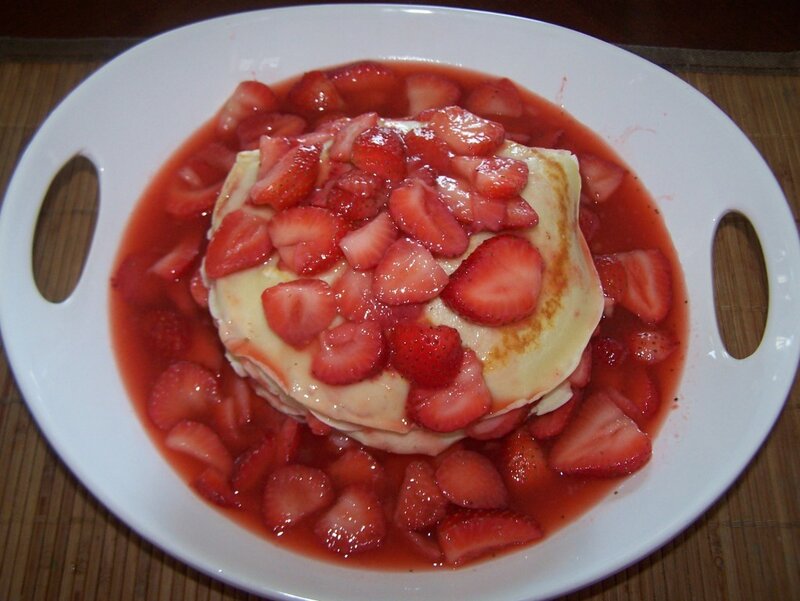 Strawberry pancakes on a plate