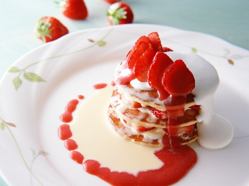 Strawberry Pancakes Stack — White, Appetizing