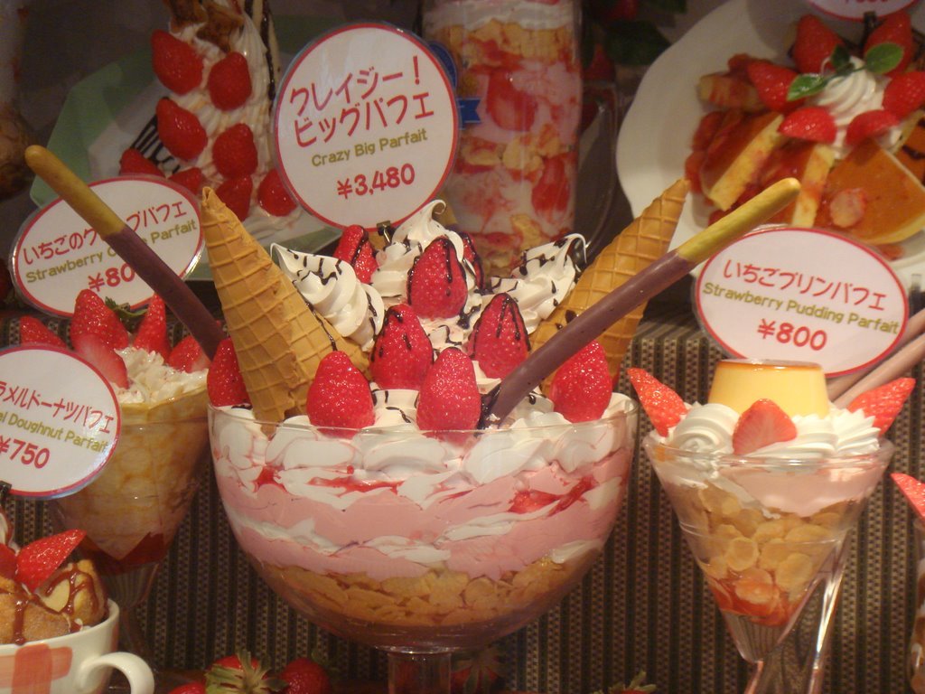 Strawberry parfaits on display