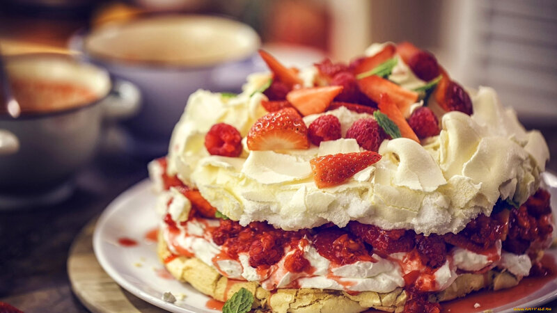 Strawberry Pavlova Dessert — White, Appetizing