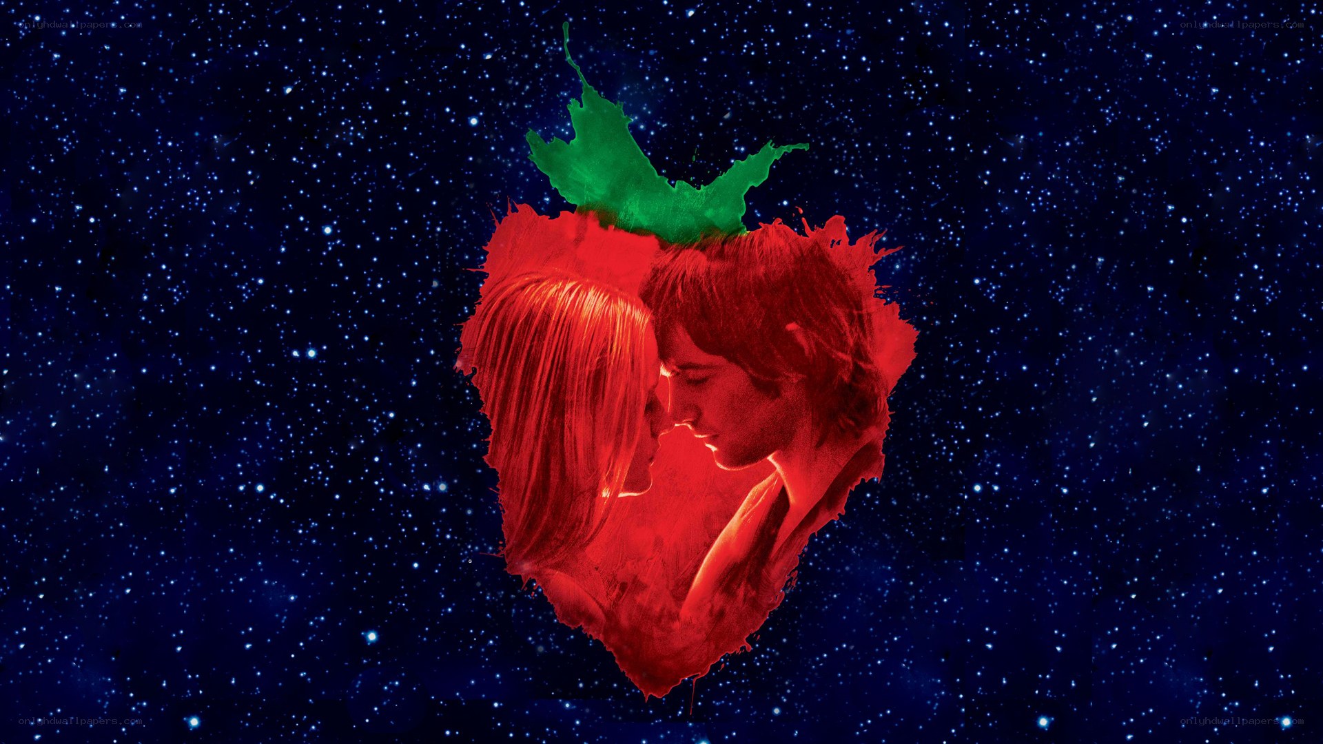 strawberry-shaped couple in space