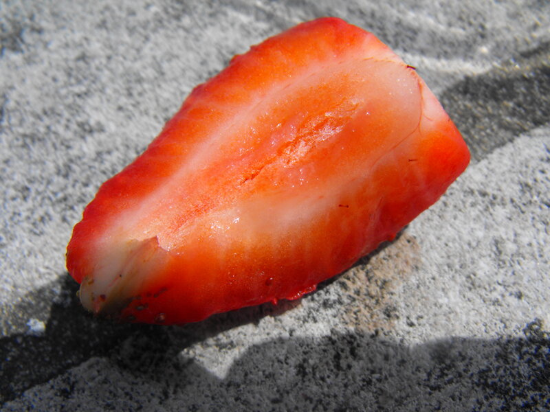 Strawberry slice on stone