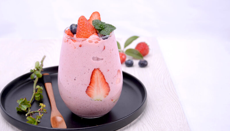 Strawberry Smoothie in Glass — Pink, Fresh, Photograph