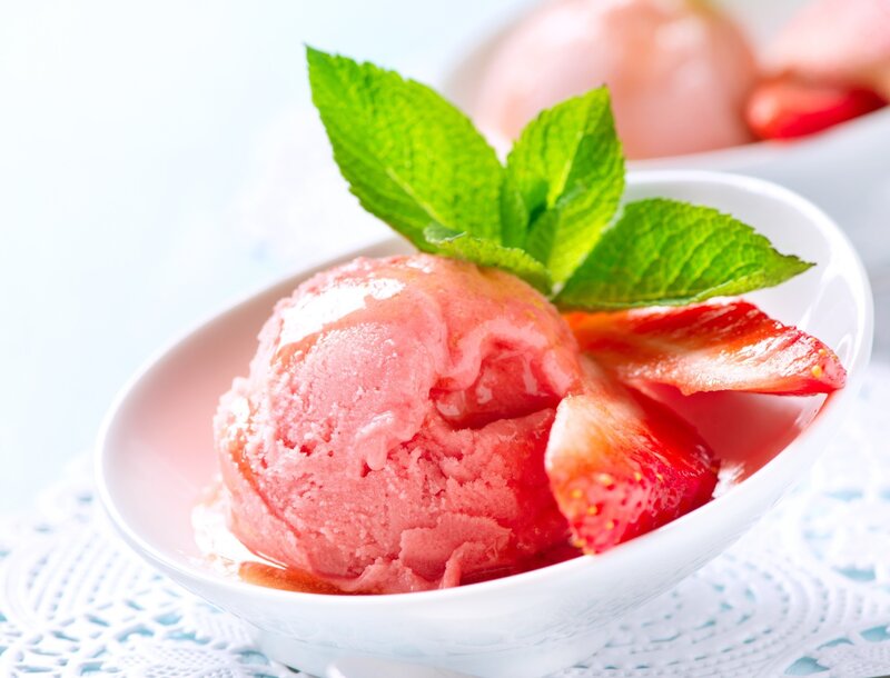 Strawberry Sorbet in Bowl — Pink