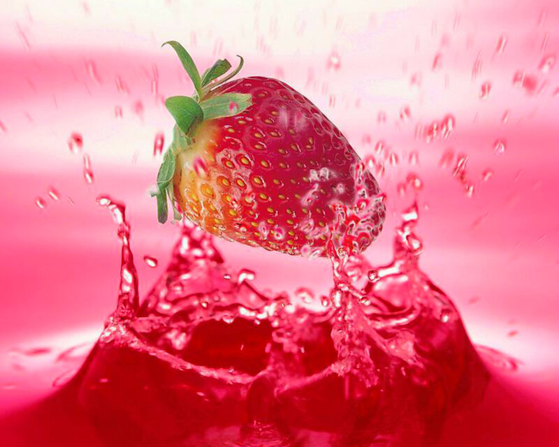 Strawberry Splashing in Liquid