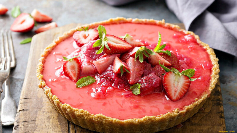 Strawberry Tart on Wood