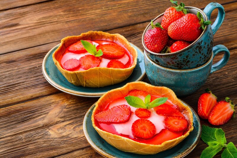 Strawberry Tarts on Wood — Brown