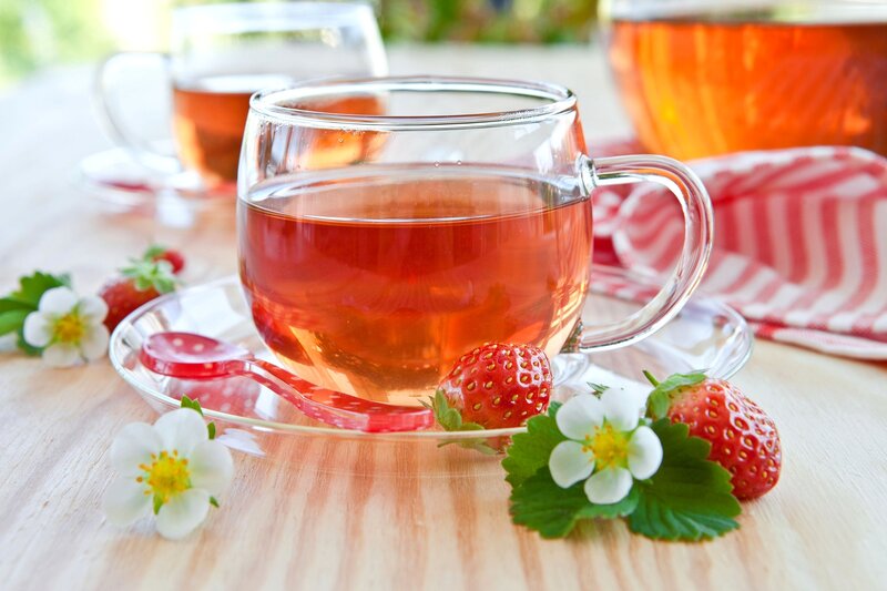 Strawberry Tea in Glass Cup — Red, Serene