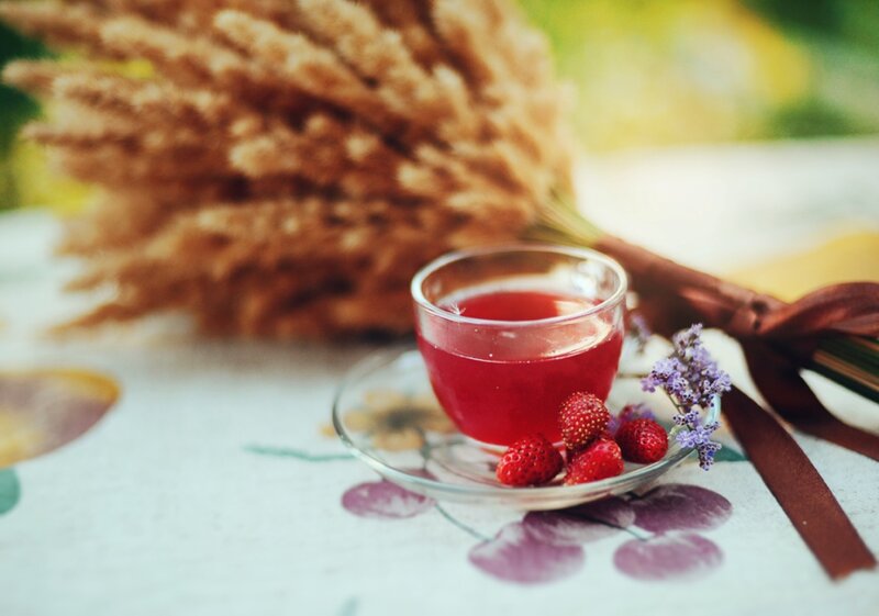 Strawberry Tea in Glass Cup