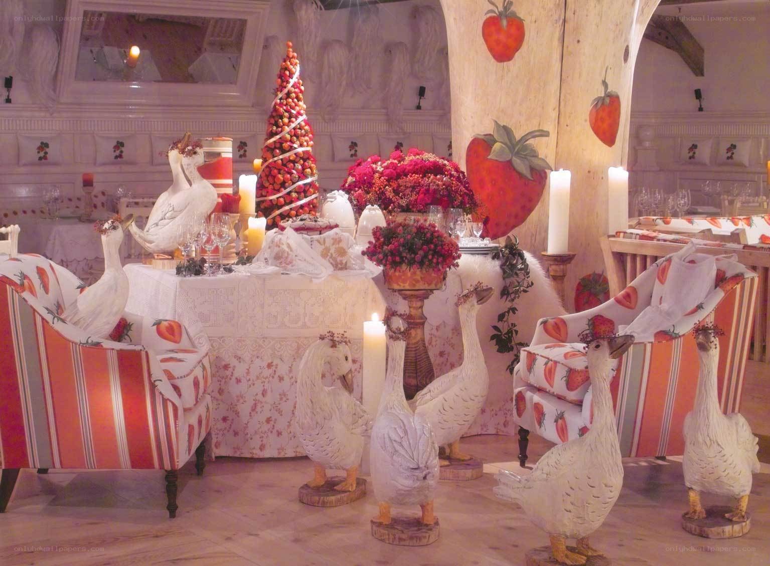 Strawberry-themed dining decor