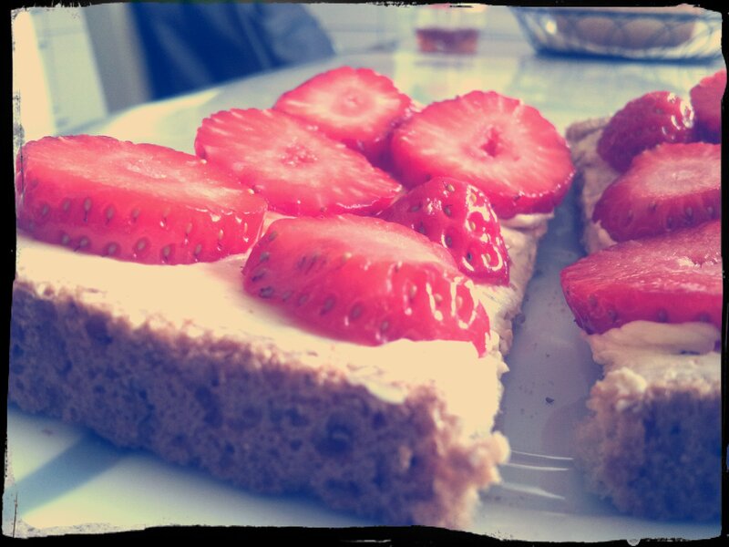 strawberry-topped cake slices