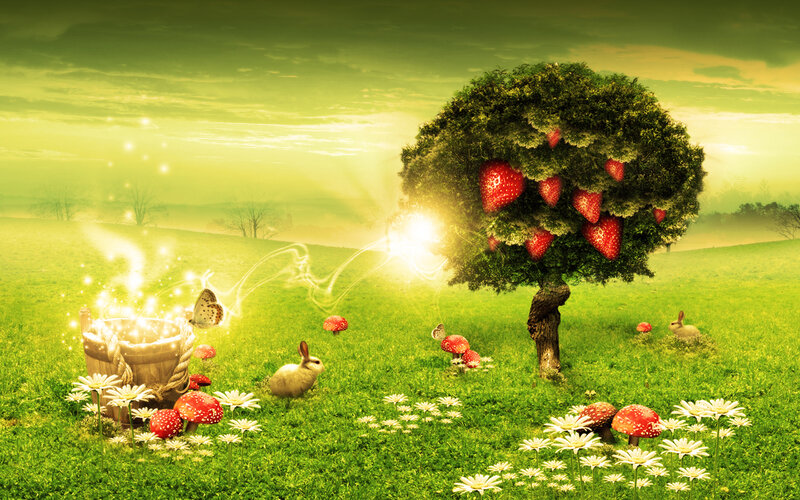 Strawberry Tree in Field — Green, Magical