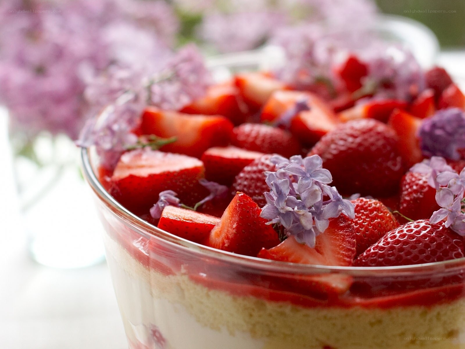 Strawberry trifle with lilacs