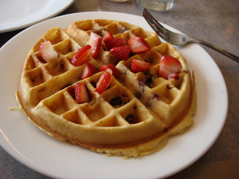 strawberry waffle on plate